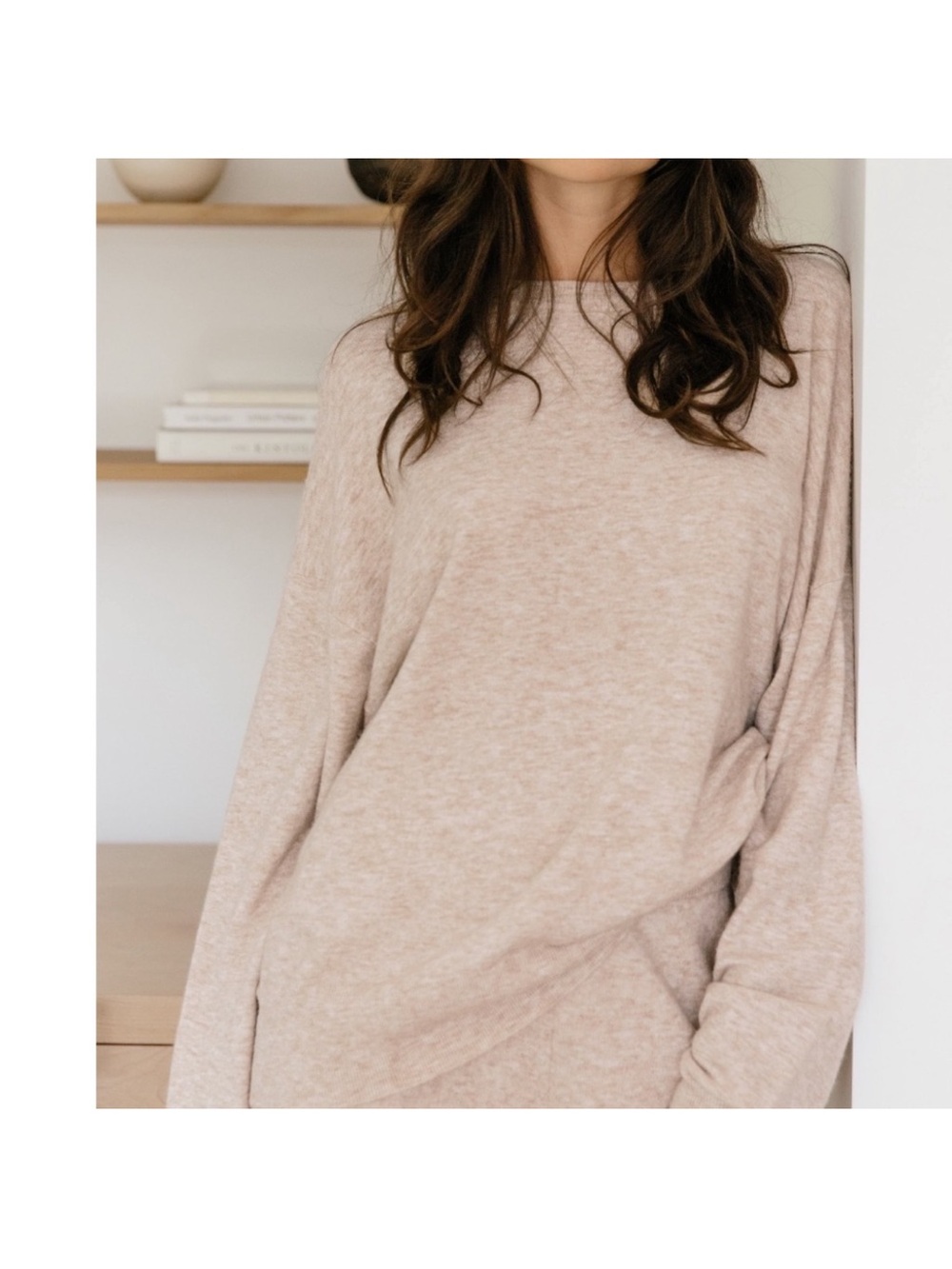 Jenni Kayne Oversized Long Sleeve Top in Light Beige